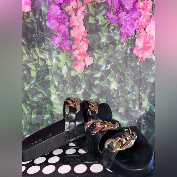 Black Gold Chain Slip On Sandals - Picture 2 of 2